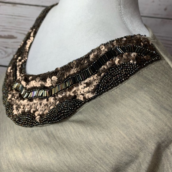 EUC Charlotte Russe Tan Copper Sequined Beaded Top - Picture 3 of 6